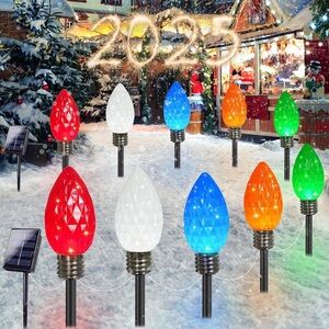 New - 10 Pack Jumbo Multicolor Solar C9 Outdoor Pathway Christmas Lights